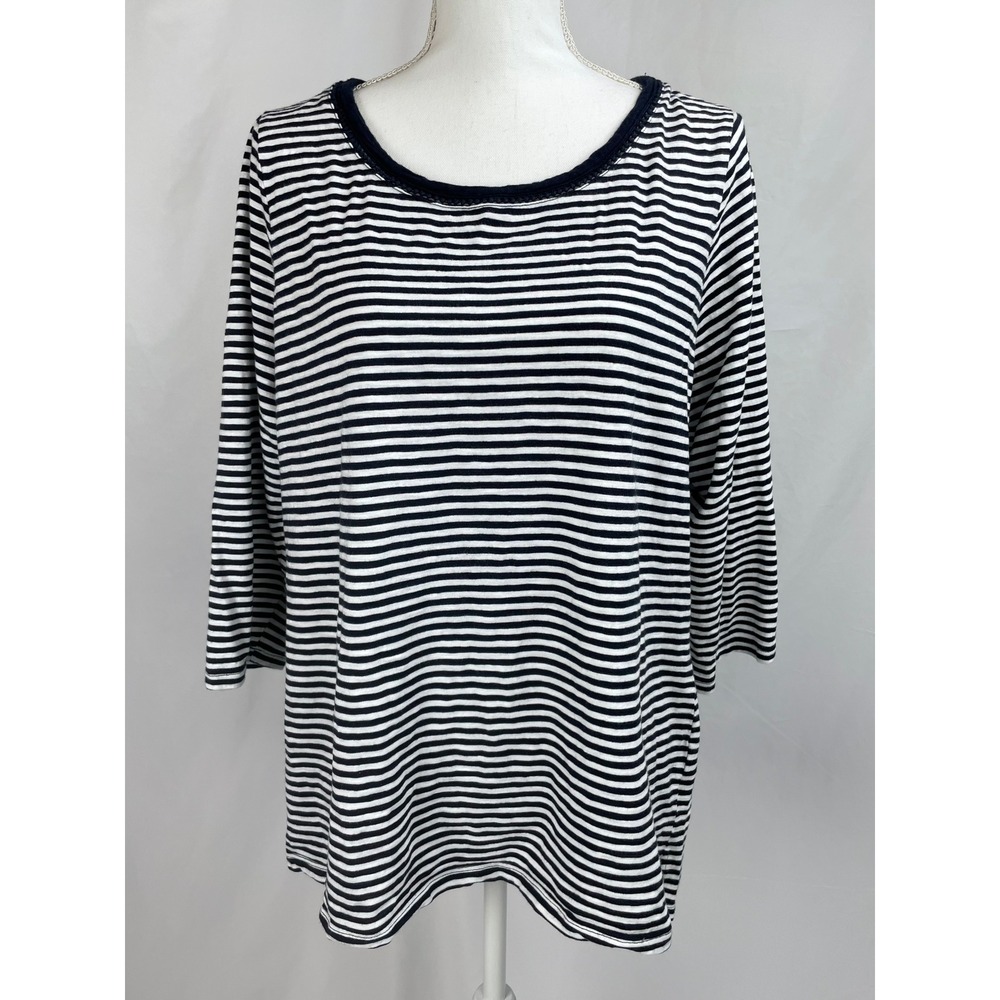 Talbots Women Size 2X Plus Black‎ White Striped 3/4 Sleeve Shirt Top Nautical